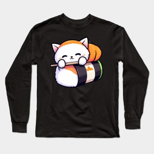 Cute sushi cat, kawaii style sticker for kids Long Sleeve T-Shirt
